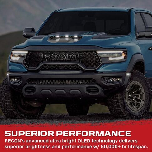 RECON - Compatible with 21-24 RAM 1500 TRX 7-PC Fender & Hood Light Kit Smoked Lens White or Amber LED Running Lights w/Startup Light Sequence (White LED (Red Rear Fender Lights) in Saudi Arabia