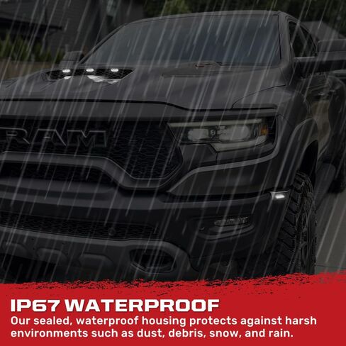 RECON - Compatible with 21-24 RAM 1500 TRX 7-PC Fender & Hood Light Kit Smoked Lens White or Amber LED Running Lights w/Startup Light Sequence (White LED (Red Rear Fender Lights) in Saudi Arabia