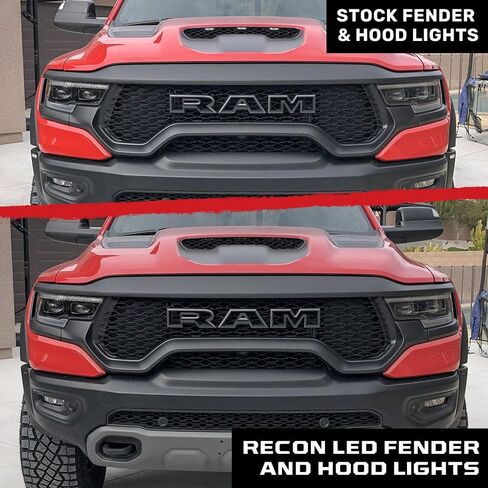 RECON - Compatible with 21-24 RAM 1500 TRX 7-PC Fender & Hood Light Kit Smoked Lens White or Amber LED Running Lights w/Startup Light Sequence (White LED (Red Rear Fender Lights) in Saudi Arabia