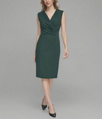 Calvin Klein Scuba Crepe V-Neck Short Sheath with Front Fold Detail in Saudi Arabia