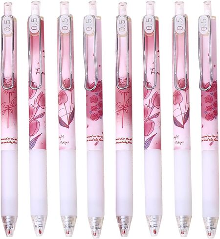 8PCS Cute Retractable Pens Rose Aesthetic Gel Pens Ink Writing Pens with 0.5 mm Smooth Fine Point Novelty Printing Pens Office School Supplies for Women Men (rose 8pcs) in Saudi Arabia