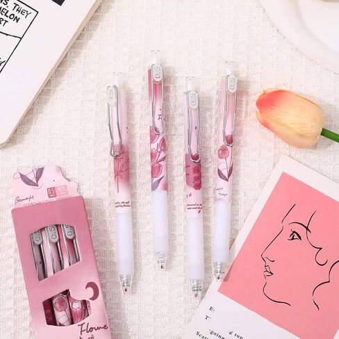8PCS Cute Retractable Pens Rose Aesthetic Gel Pens Ink Writing Pens with 0.5 mm Smooth Fine Point Novelty Printing Pens Office School Supplies for Women Men (rose 8pcs) in Saudi Arabia
