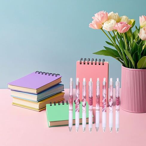 8PCS Cute Retractable Pens Rose Aesthetic Gel Pens Ink Writing Pens with 0.5 mm Smooth Fine Point Novelty Printing Pens Office School Supplies for Women Men (rose 8pcs) in Saudi Arabia