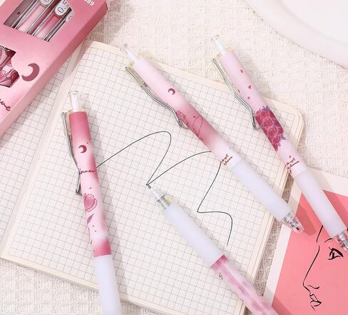 8PCS Cute Retractable Pens Rose Aesthetic Gel Pens Ink Writing Pens with 0.5 mm Smooth Fine Point Novelty Printing Pens Office School Supplies for Women Men (rose 8pcs) in Saudi Arabia