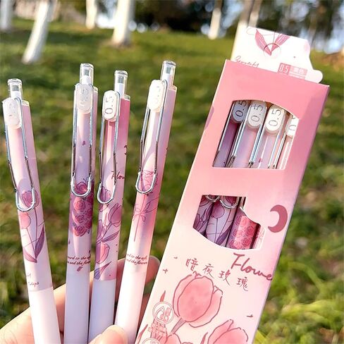 8PCS Cute Retractable Pens Rose Aesthetic Gel Pens Ink Writing Pens with 0.5 mm Smooth Fine Point Novelty Printing Pens Office School Supplies for Women Men (rose 8pcs) in Saudi Arabia
