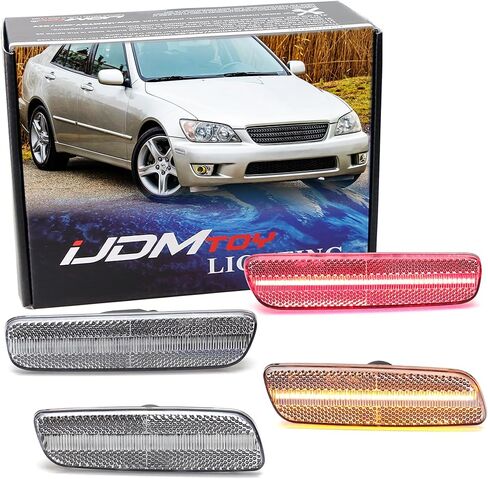 مجموعة iJDMTOY مكونة من 4 قطع من العدسات المدخنة باللون الأبيض بالكامل وشريط LED أمامي/خلفي متوافق مع 2001-2005 Lexus IS300 (Altezza XE10) in Saudi Arabia