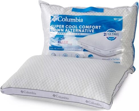 Columbia Comfort Ice Fiber Soft Down Alternative Bed Pillow - Instant Cooling 2 Sided Ice Fiber Cover - Supportive & Cozy Polyester Fiber - Back & Stomach Sleeper, Standard/Queen in Kuwait