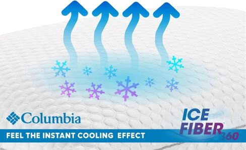 Columbia Comfort Ice Fiber Soft Down Alternative Bed Pillow - Instant Cooling 2 Sided Ice Fiber Cover - Supportive & Cozy Polyester Fiber - Back & Stomach Sleeper, Standard/Queen in Kuwait
