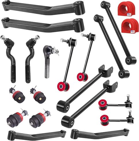 Suspension Dudes 21 PC Front Upper/Lower + Rear Lower Control Arm Kit + Ball joint Kit + Front/Rear Sway Bar Link Kit + Outer Tie Rod End Kit + Steering Drag Link, FITS Jeep Wrangler 2007-2018 RK64177 in Kuwait