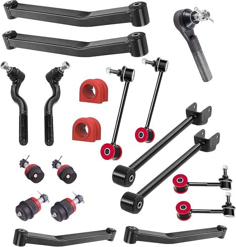 Suspension Dudes 21 قطعة أمامية علوية/سفلية + طقم ذراع التحكم السفلي الخلفي + طقم وصلة كروية + طقم وصلة شريط التأرجح الأمامي/الخلفي + طقم نهاية قضيب التعادل الخارجي + رابط سحب التوجيه، يناسب جيب رانجلر 2007-2018 RK64177 in Saudi Arabia