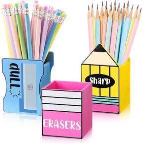 3-Piece Sharp and Dull Pencil Holder Eraser Buckets, No-Install Wooden Pencil Dispenser for School Teachers Classroom Organization (Cute) in Saudi Arabia