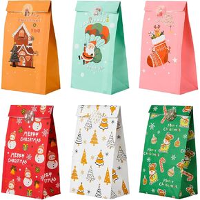 NACHLYNN Christmas Gift Bags 30 Pcs Christmas Kraft Paper Bags with 30 Pcs Christmas Stickers Christmas Goody Bag for Christmas Party Favors Supplies Kraft Holiday Goody (Light Brown) in Saudi Arabia