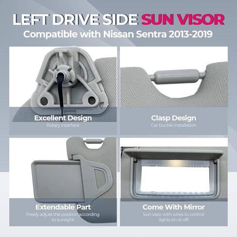واقي من الشمس من جانب السائق والراكب مع بديل للضوء يناسب Nissan Sentra 2013-2019 Sunshade96401-3SG8A 96400-3SG8A اللون رمادي (رمادي (جانب السائق والراكب)) in Kuwait