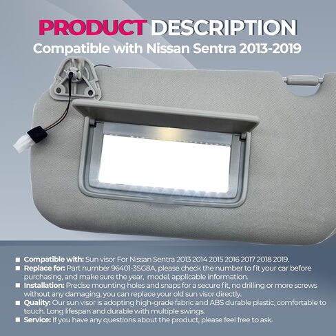 واقي من الشمس من جانب السائق والراكب مع بديل للضوء يناسب Nissan Sentra 2013-2019 Sunshade96401-3SG8A 96400-3SG8A اللون رمادي (رمادي (جانب السائق والراكب)) in Kuwait