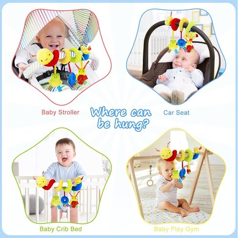 FPVERA Car Seat Toys for Babies 0-6 Months Upgraded Version Spiral Car Seat & Stroller Activity Toy, Soft Plush Hanging Toys with Rattles, Best Gift for Ages 0 and Up in Kuwait