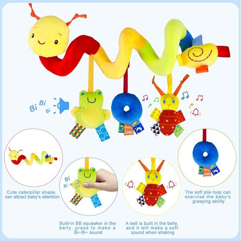 FPVERA Car Seat Toys for Babies 0-6 Months Upgraded Version Spiral Car Seat & Stroller Activity Toy, Soft Plush Hanging Toys with Rattles, Best Gift for Ages 0 and Up in Kuwait