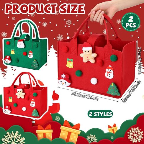 Remagr 2 Pcs Christmas Gift Bags Felt Christmas Tote Bags with Handles Reusable Snowman and Gingerbread Man Treat Boxes for Xmas Holiday Party in Saudi Arabia