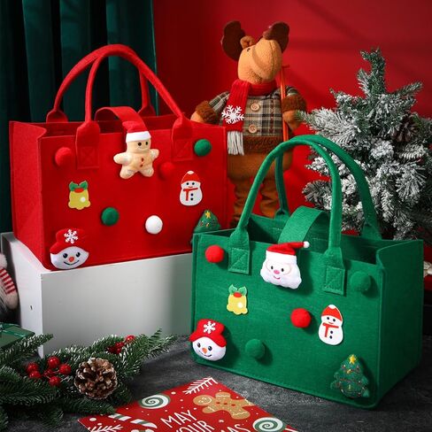 Remagr 2 Pcs Christmas Gift Bags Felt Christmas Tote Bags with Handles Reusable Snowman and Gingerbread Man Treat Boxes for Xmas Holiday Party in Saudi Arabia