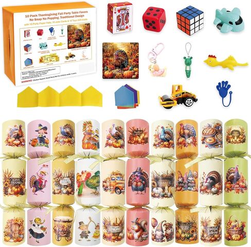 ceiba tree Thanksgiving Crackers Poppers No-Snap No Popping 10 PCS Prefilled with Mini Toys Gifts Prizes & Hats & Joke Tradition Turkey Party Favors Dinner Table Games Activities for Kids Family in Saudi Arabia