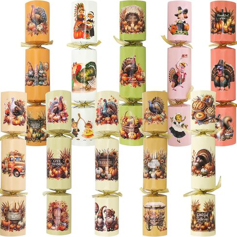 ceiba tree Thanksgiving Crackers Poppers No-Snap No Popping 10 PCS Prefilled with Mini Toys Gifts Prizes & Hats & Joke Tradition Turkey Party Favors Dinner Table Games Activities for Kids Family in Saudi Arabia