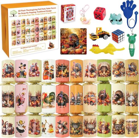 ceiba tree Thanksgiving Crackers Poppers No-Snap No Popping 10 PCS Prefilled with Mini Toys Gifts Prizes & Hats & Joke Tradition Turkey Party Favors Dinner Table Games Activities for Kids Family in Saudi Arabia