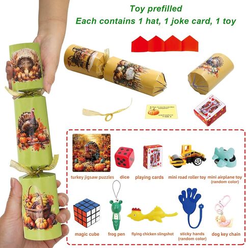 ceiba tree Thanksgiving Crackers Poppers No-Snap No Popping 10 PCS Prefilled with Mini Toys Gifts Prizes & Hats & Joke Tradition Turkey Party Favors Dinner Table Games Activities for Kids Family in Saudi Arabia