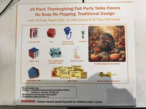 ceiba tree Thanksgiving Crackers Poppers No-Snap No Popping 10 PCS Prefilled with Mini Toys Gifts Prizes & Hats & Joke Tradition Turkey Party Favors Dinner Table Games Activities for Kids Family in Saudi Arabia
