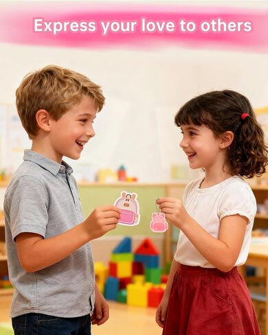 24 Pack Valentines Day Gifts for Kids Classroom,with Greeting Card,Acrylic Keychain,Post-it notes,Eraser,Pencil Sharpener,Packaging bag,Party Favor for School Gift Exchange in Saudi Arabia