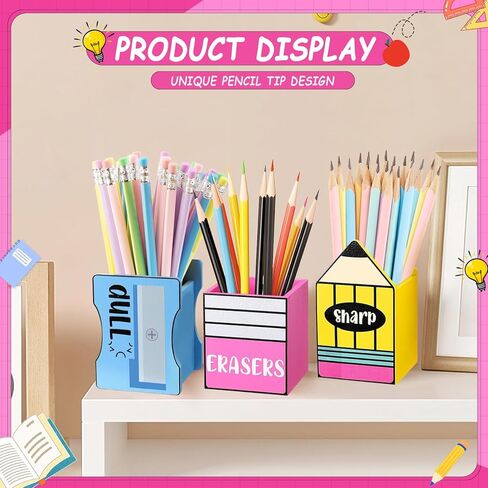 3-Piece Sharp and Dull Pencil Holder Eraser Buckets, No-Install Wooden Pencil Dispenser for School Teachers Classroom Organization (Cute) in Saudi Arabia