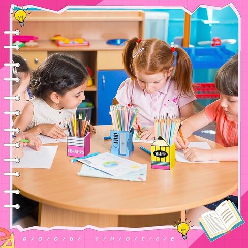 3-Piece Sharp and Dull Pencil Holder Eraser Buckets, No-Install Wooden Pencil Dispenser for School Teachers Classroom Organization (Cute) in Saudi Arabia