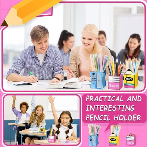 3-Piece Sharp and Dull Pencil Holder Eraser Buckets, No-Install Wooden Pencil Dispenser for School Teachers Classroom Organization (Cute) in Saudi Arabia
