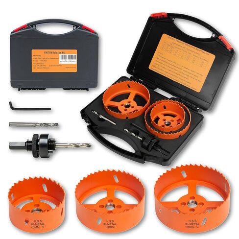 Hole Saw Kit for Metal and Wood Plastic Project, Bi-Metal Hole Saw Set with Case and Arbor, 3", 4" and 4-1/4", Hole Cutter with Flat and Smooth Cutting Drilling Edge, Fast Chip Removal in Saudi Arabia