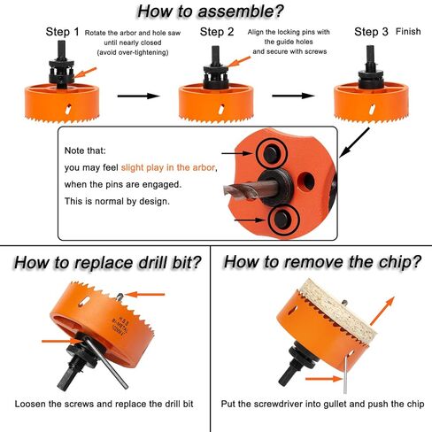 Hole Saw Kit for Metal and Wood Plastic Project, Bi-Metal Hole Saw Set with Case and Arbor, 3", 4" and 4-1/4", Hole Cutter with Flat and Smooth Cutting Drilling Edge, Fast Chip Removal in Saudi Arabia