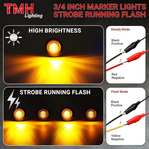 TMH 20 Pcs Strobe + Marker Lights 3/4 Inch Clear/Amber LED Mini Round Bullet Light, Dual Function Steady & Flash 12V DC Flush Mount with Grommet for Truck, Trailer, RV, ATV, Van in Saudi Arabia