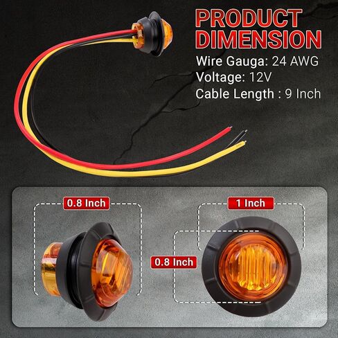 TMH 20 Pcs Strobe + Marker Lights 3/4 Inch Clear/Amber LED Mini Round Bullet Light, Dual Function Steady & Flash 12V DC Flush Mount with Grommet for Truck, Trailer, RV, ATV, Van in Saudi Arabia