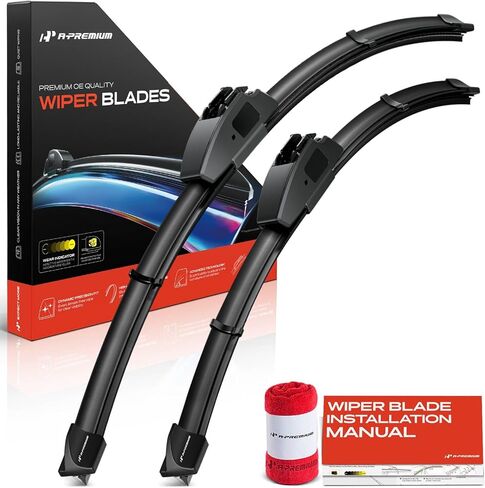 A-Premium Pack of 2 Windshield Wiper Blades with Wear Indicator & Towel - Compatible with Nissan Versa 2012-2019 & Mazda 2 2011-2014 - 24" and 14", Hook Connector, Left and Right in Saudi Arabia