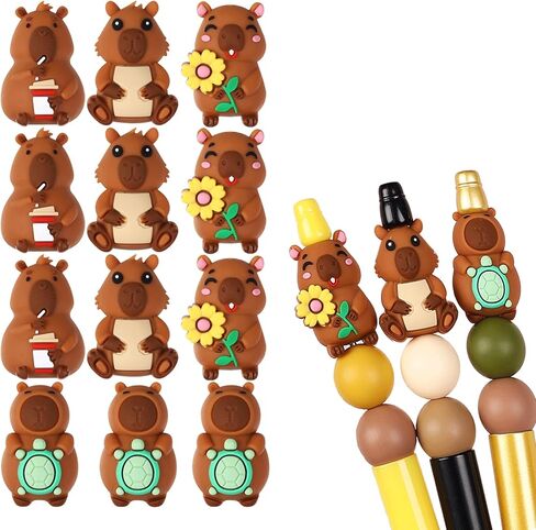 12PCS 3D Capybara Silicone Beads, 4 Styles Capybara Silicone Focal Beads for Keychain Making, Animal Themed Loose Beads Bulk for Beaded Pen DIY Handicrafts Necklace Bracelet Lanyard Pendants in Saudi Arabia