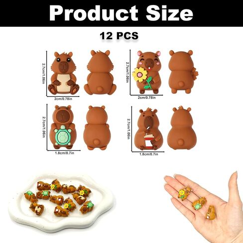 12PCS 3D Capybara Silicone Beads, 4 Styles Capybara Silicone Focal Beads for Keychain Making, Animal Themed Loose Beads Bulk for Beaded Pen DIY Handicrafts Necklace Bracelet Lanyard Pendants in Saudi Arabia