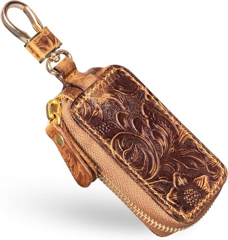 Gexmil Genuine Leather Zipper Car Key Case, Full Grain Leather, Pure Brass Hardware, Hand-made Universal Car Key Holder, Mini Coin Bag for Women Men in Saudi Arabia