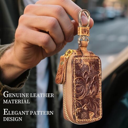 Gexmil Genuine Leather Zipper Car Key Case, Full Grain Leather, Pure Brass Hardware, Hand-made Universal Car Key Holder, Mini Coin Bag for Women Men in Saudi Arabia