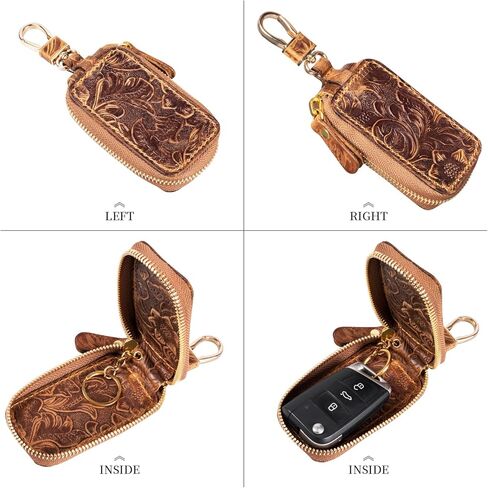 Gexmil Genuine Leather Zipper Car Key Case, Full Grain Leather, Pure Brass Hardware, Hand-made Universal Car Key Holder, Mini Coin Bag for Women Men in Saudi Arabia