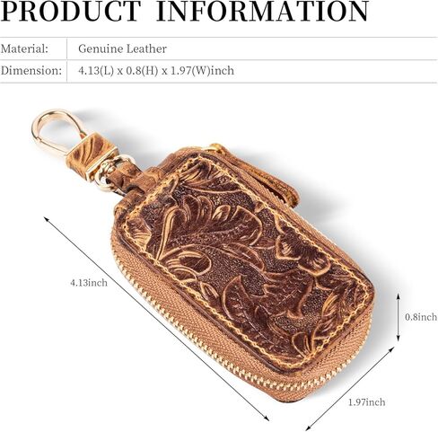 Gexmil Genuine Leather Zipper Car Key Case, Full Grain Leather, Pure Brass Hardware, Hand-made Universal Car Key Holder, Mini Coin Bag for Women Men in Saudi Arabia