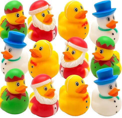 ArtCreativity Christmas Rubber Duckies for Kids, Pack of 12, Holiday-Themed Rubber Ducks for Bath or Pool, Fun Christmas Duckies Party Favors, Bulk Xmas Ducks for Cruise Ship & Events in Saudi Arabia