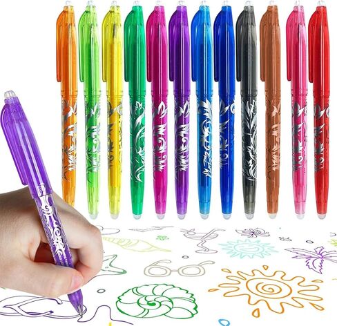 Erasable Pens Rub Out 0.5mm Erasable Gel with Built-in Erasers, Heat Friction Writing Pens for Kids & Adults, School & Office Supplies (12 Assorted multicolour pens) in Saudi Arabia