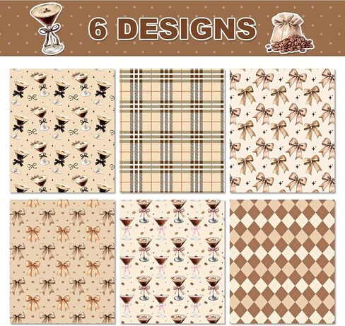 Martini Cocktail Cups Wrapping Paper Set - 12 Sheets Martini Coffee Glasses Gift Wrapping Paper 6 Design Martinis Espresso Bow Grids Pattern for Bachelorette Party Wedding Bridal Shower 20'' x 27'' in Saudi Arabia