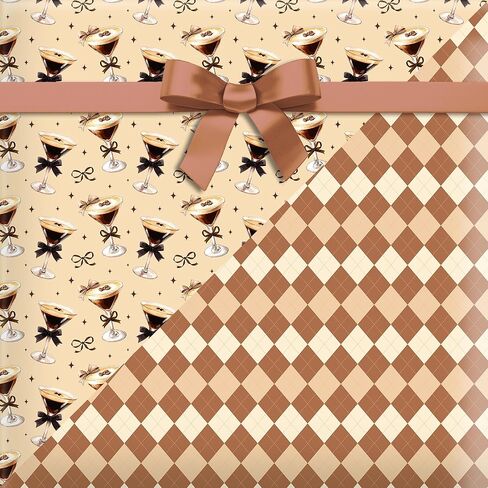 Martini Cocktail Cups Wrapping Paper Set - 12 Sheets Martini Coffee Glasses Gift Wrapping Paper 6 Design Martinis Espresso Bow Grids Pattern for Bachelorette Party Wedding Bridal Shower 20'' x 27'' in Saudi Arabia