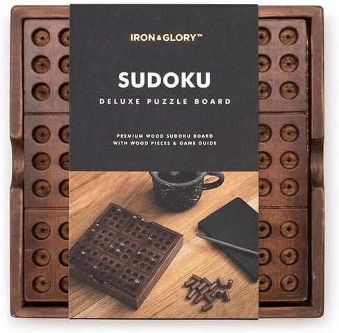 Iron & Glory Wooden Sudoku Board Game - Wooden Sudoku Puzzle - Brain Teaser Games For Adults - Portable Travel Games - Family Board Game - Puzzle Gifts For Men - Wood Pegs & Guide in Saudi Arabia