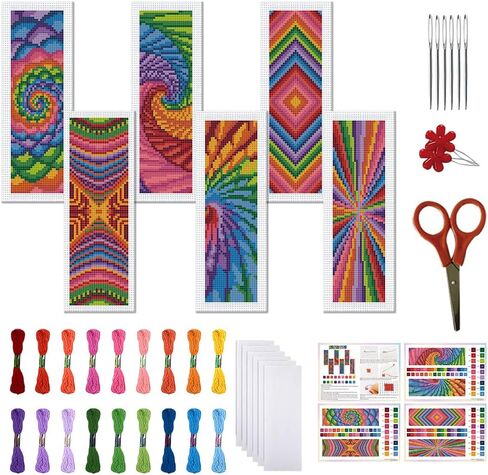 FREEBLOSS 6 Set Cross Stitch Bookmark Kits Flower Pattern Stamped Embroidery Kit Stitch Bookmarks DIY Book Marks Printed Cross Stitch Kits with Instructions for Beginners Adults 8''x2.4'' in Saudi Arabia