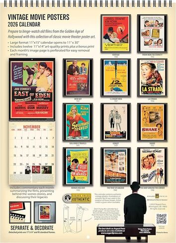Asgard Press 2026 Vintage Movie Posters Deluxe Wall Calendar, 16 Months, Frame-Ready Classic Movie Poster Art with Commentary, 11"x30" (Size When Open) in Saudi Arabia