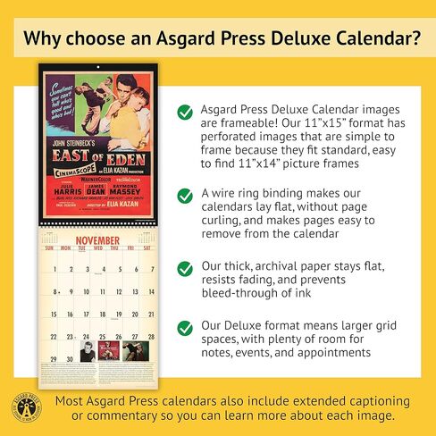 Asgard Press 2026 Vintage Movie Posters Deluxe Wall Calendar, 16 Months, Frame-Ready Classic Movie Poster Art with Commentary, 11"x30" (Size When Open) in Saudi Arabia